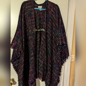 Catherine's shawl in black, pink, teal and purple